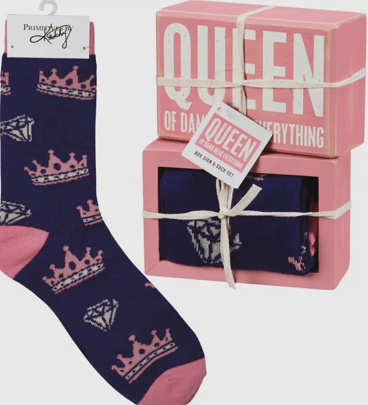 Queen of Near Everything Box Sign and Sock Set