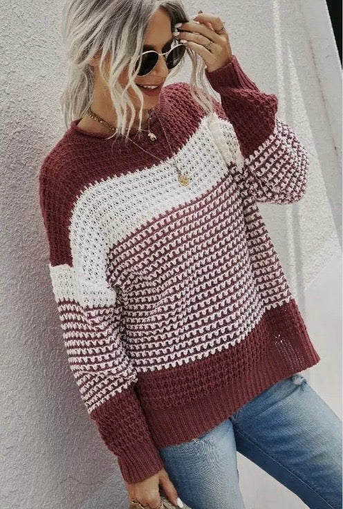 Rust Color Block Sweater